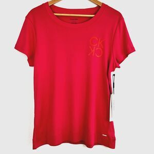 Calvin Klein T-Shirt Shirt Womens XL Pink Orange CK Logo Short Sleeves NEW
